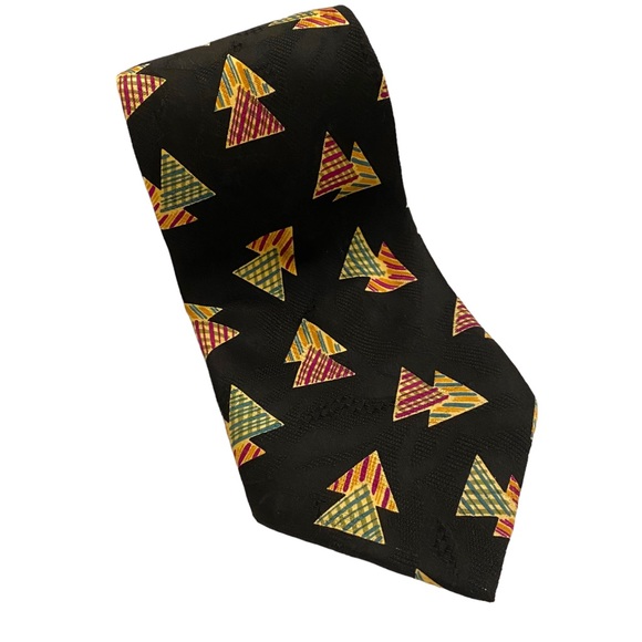 Chaps Ralph Lauren 100% Silk Black Tie with triangle print - Made in the USA - Picture 2 of 6